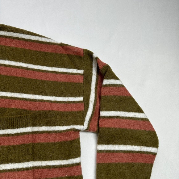 MADEWELL Small Striped Mock Neck Wool Sweater Brown Green Casual Pullover Top - Picture 5 of 16